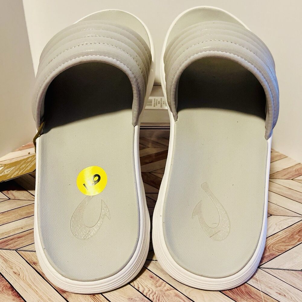 Olukai Komo Slide Men's 9 Sandals‎ Mist Grey White Lightweight 10531-DWDW Padded - Picture 4 of 7